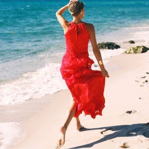 Xscape 5548XP Pink Long Metallic Chifon Tiered Ruffle 14P $269